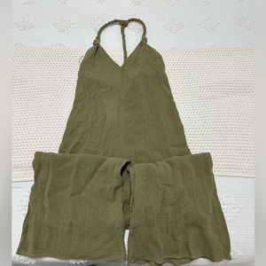 NWT, zara linen jumpsuit long pants green XS
